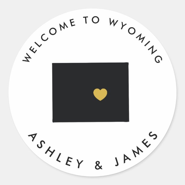 Wyoming Wedding Welcome Sticker Tag Gold (Front)