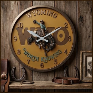 Wyoming Worth Knowing Bucking Horse Cowboy Large Clock