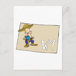 Wyoming WY Cartoon Map with a fun Wyoming Cowboy Postcard