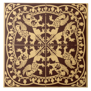 Wyvern Griffin Beast Mediaeval Brown Gold Vintage Tile