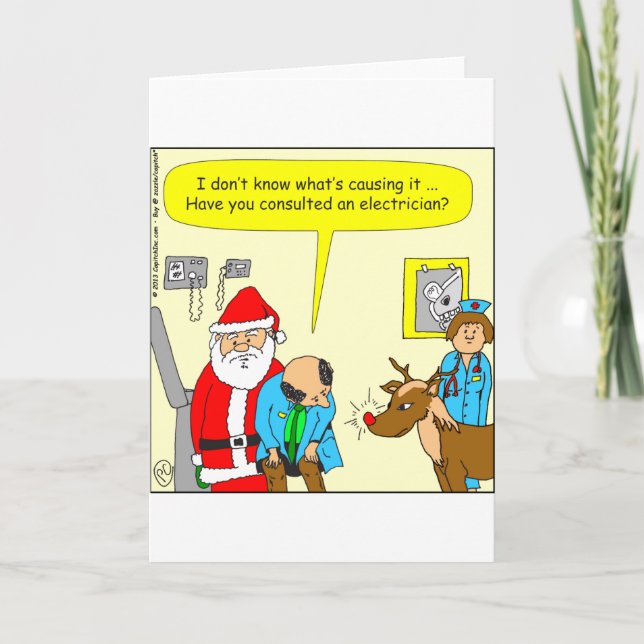 x48 Santa takes Rudolph to the doctor - cartoon Holiday Card (Front)