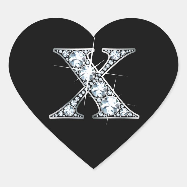 "X" Diamond Bling on Black Heart Sticker (Front)