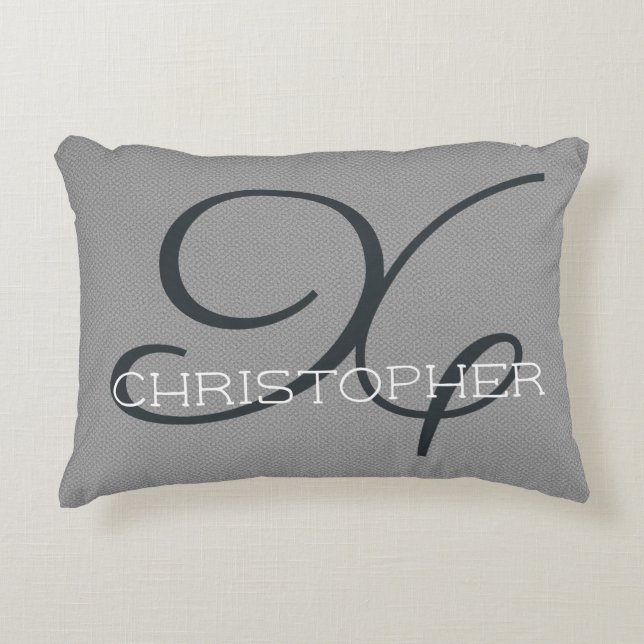 X Initial Personalised Name Black White Grey Decorative Cushion (Front)