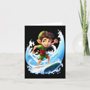 X-mas Christmas Elf Riding Surfboard Surfboard  Card