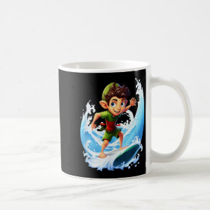X-mas Christmas Elf Riding Surfboard Surfboard Coffee Mug