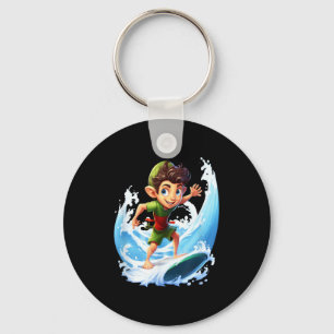 X-mas Christmas Elf Riding Surfboard Surfboard Key Ring