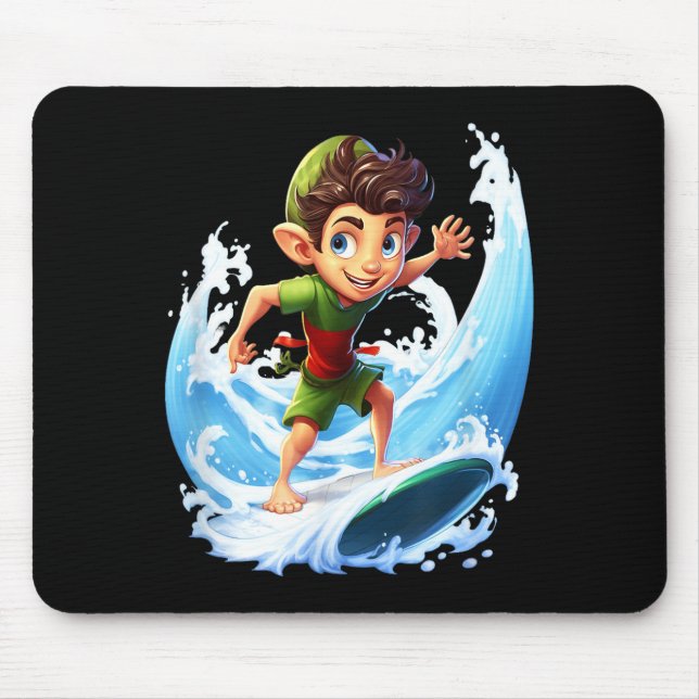 X-mas Christmas Elf Riding Surfboard Surfboard  Mouse Pad (Front)