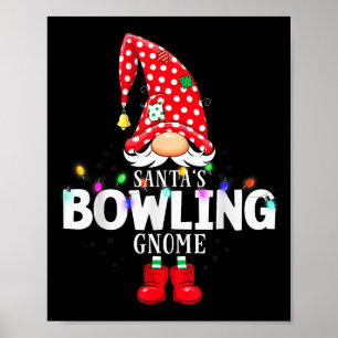 X-mas Santa's Bowling Gnome Christmas Matching  Poster
