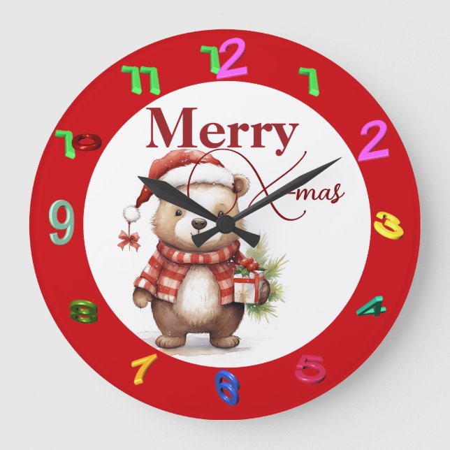 X-mas with a teddy large clock (Front)