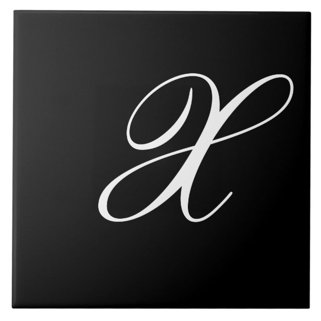 X Monogram Initial White on Black Tile (Front)