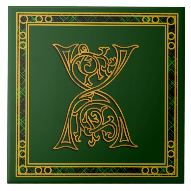 X Monogram “Irish Gold on Green” Ceramic Tile (Front)