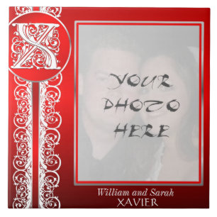 X Monogram "White Lace on Red" with Photo - Tile