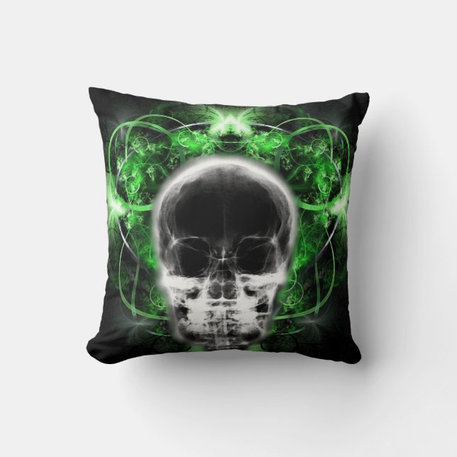  X-Ray Butterfly Fractal Skull - Green Cushion (Front)