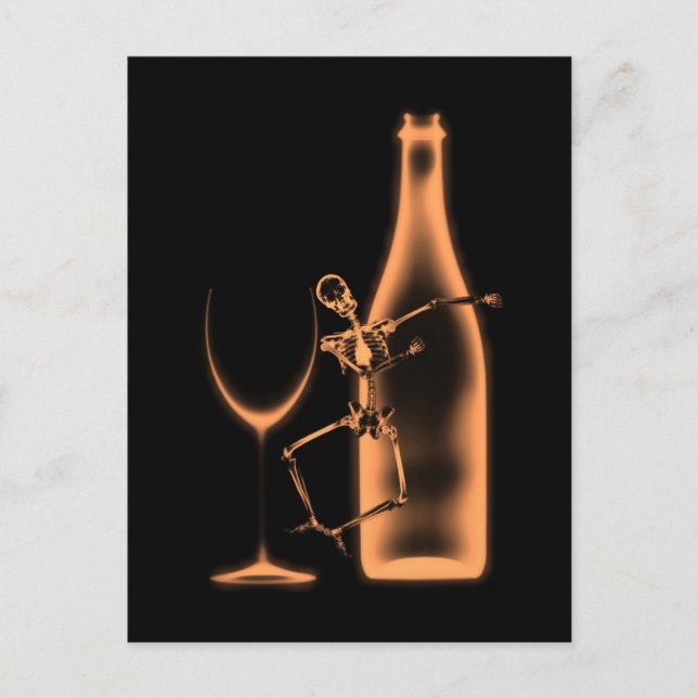 X-Ray Celebration Skeleton & Wine - Orange  Postcard (Front)