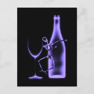 X-Ray Celebration Skeleton & Wine - Purple Postcard