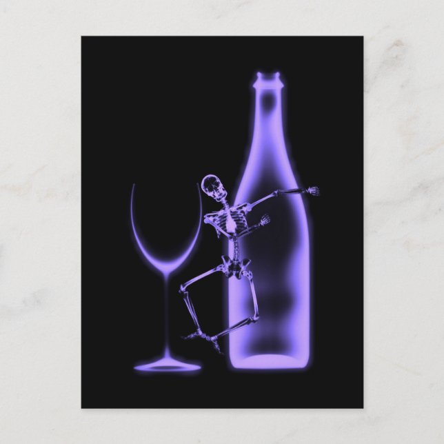 X-Ray Celebration Skeleton & Wine - Purple Postcard (Front)