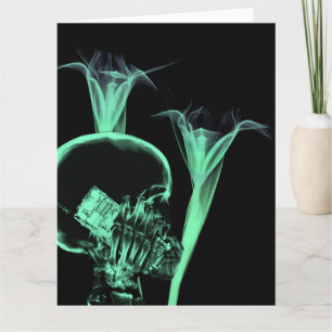 X-Ray Cell Phone Skull & Flowers - Green Card