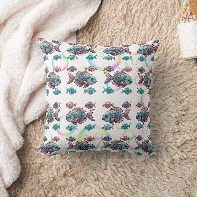 X-Ray Fish Rainbow Bubbles Pattern Cushion (Blanket)