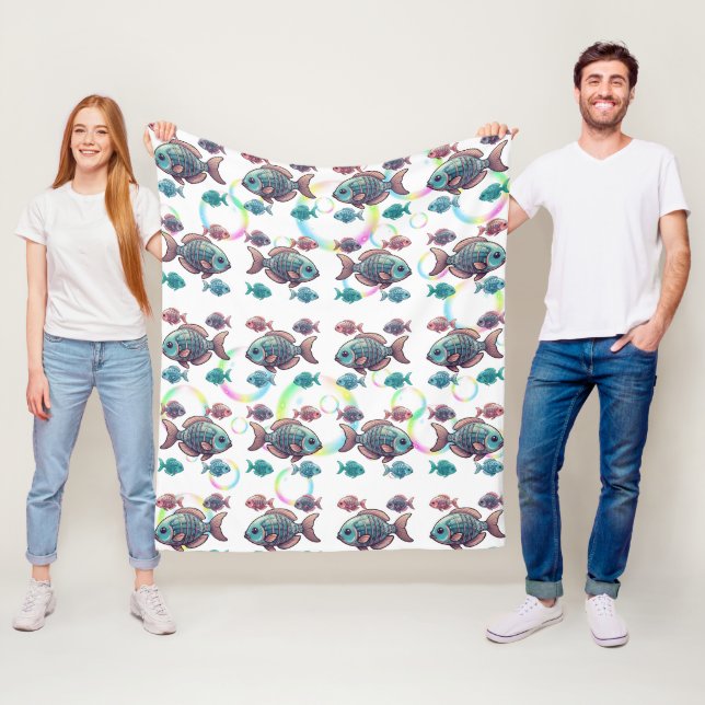 X-Ray Fish Rainbow Bubbles Pattern  Fleece Blanket (In Situ)