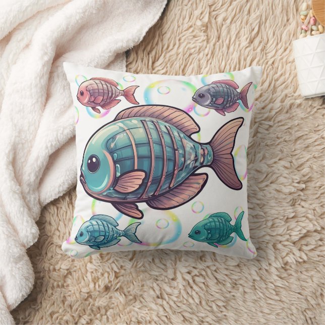 X-Ray Fish Rainbow Bubbles Print Cushion (Blanket)