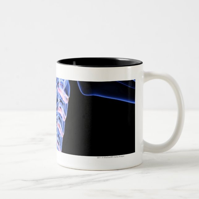 X-ray image of the bones of the neck Two-Tone coffee mug (Right)