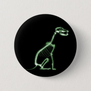 X-RAY PUPPY DOG SKELETON SITTING - GREEN 6 CM ROUND BADGE