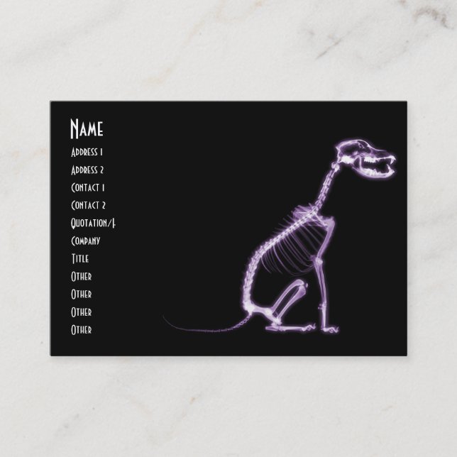 X-RAY PUPPY DOG SKELETON SITTING - PURPLE BUSINESS CARD (Front)