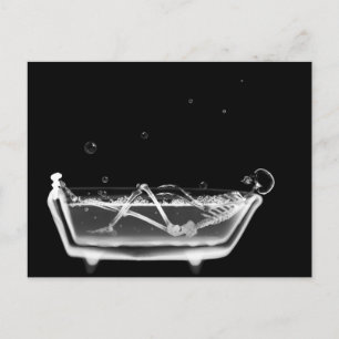 X-Ray Skeleton B&W Bath Time Postcard