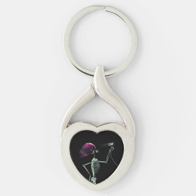 X-Ray Skeleton Blow Drying Hair Key Ring (Front)