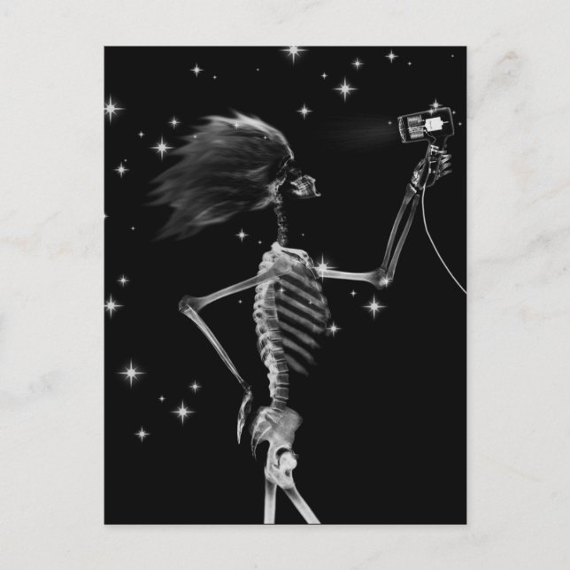 X-Ray Skeleton Getting Dressed - Black & White Postcard (Front)