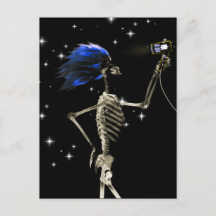X-Ray Skeleton Getting Dressed - Blue Hair Postcard