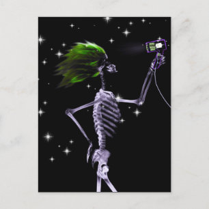 X-Ray Skeleton Getting Dressed - Green Hair Postcard