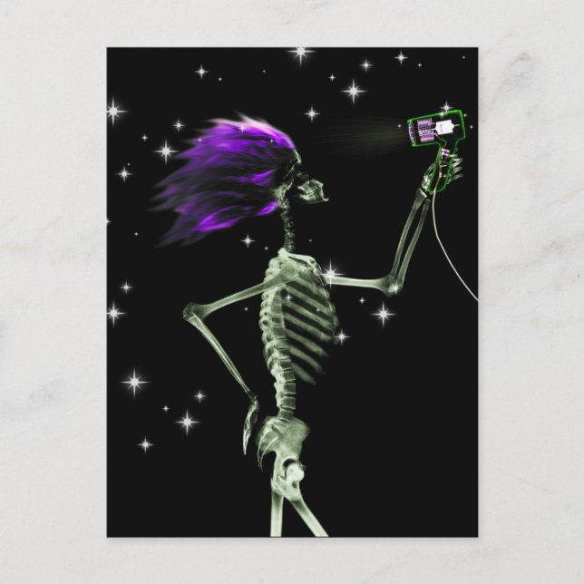 X-Ray Skeleton Getting Dressed - Purple Hair Postcard (Front)