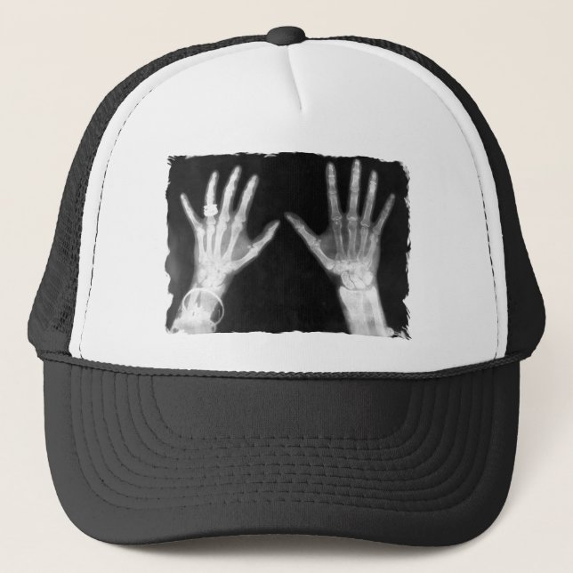 X-Ray Skeleton Hands & Jewellery - B&W Trucker Hat (Front)