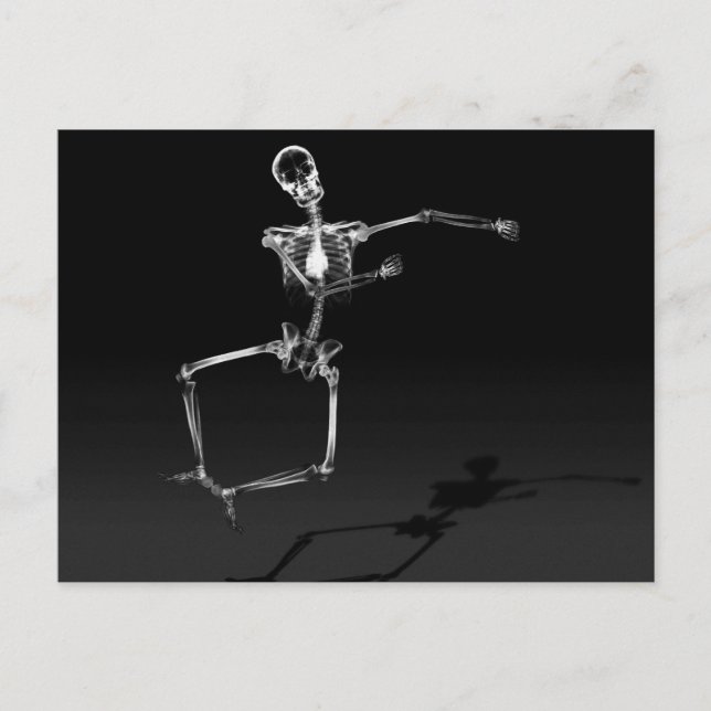 X-RAY SKELETON JOY LEAP B&W POSTCARD (Front)