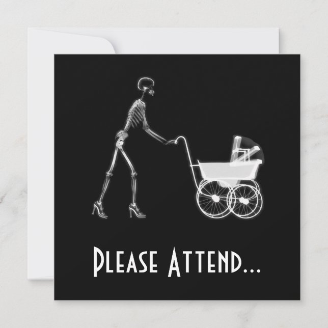 X-Ray Skeleton Mum & Baby - Original B&W Invitation (Front)