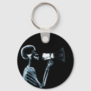 X-RAY SKELETON ON MEGAPHONE - BLUE KEY RING