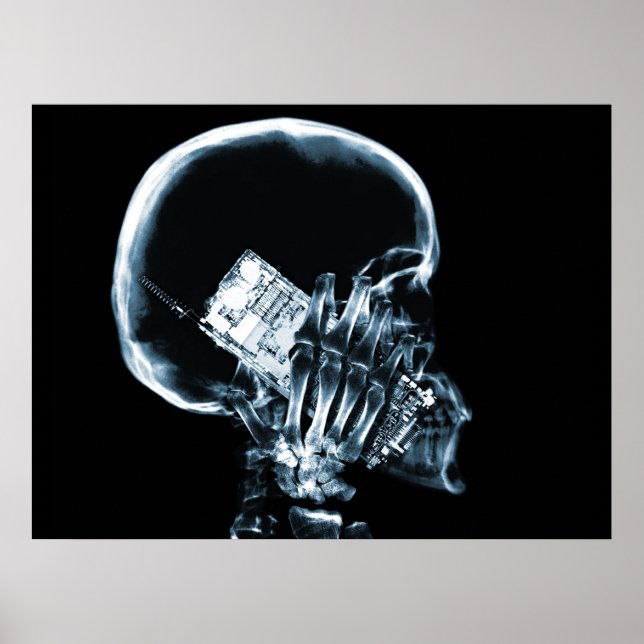 X-RAY SKELETON ON PHONE - BLUE POSTER (Front)