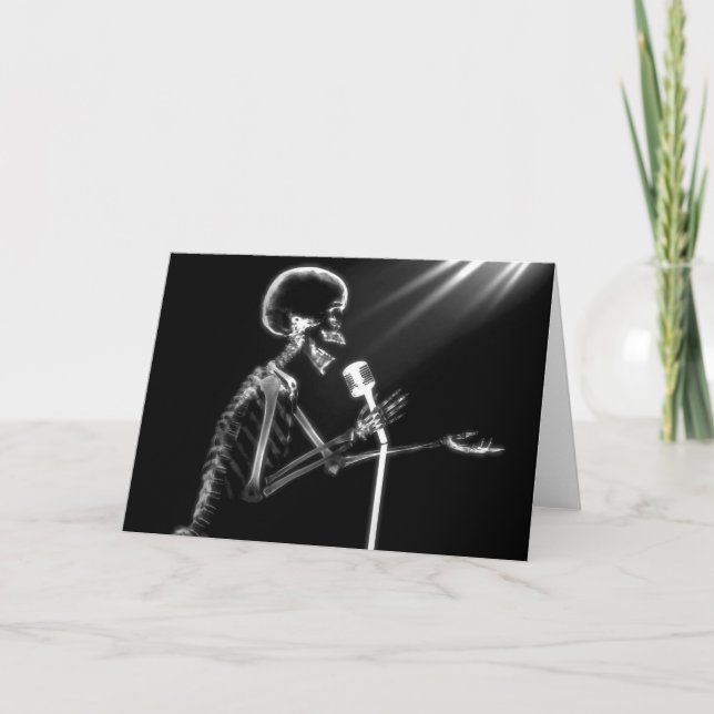X-RAY SKELETON SINGING ON RETRO MIC - B&W CARD (Front)