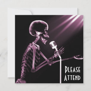 X-RAY SKELETON SINGING ON RETRO MIC - PINK INVITATION