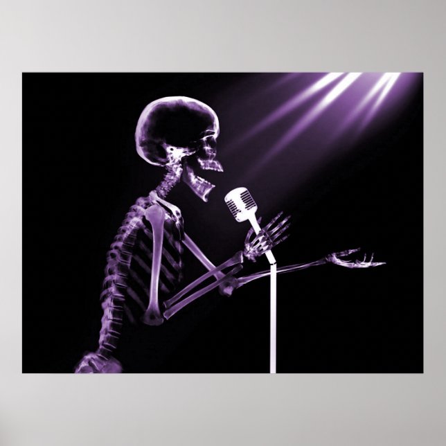 X-RAY SKELETON SINGING ON RETRO MIC - PURPLE POSTER (Front)