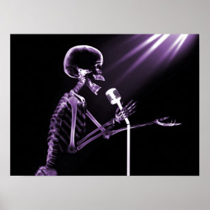X-RAY SKELETON SINGING ON RETRO MIC - PURPLE POSTER