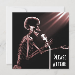X-RAY SKELETON SINGING ON RETRO MIC - RED INVITATION