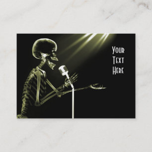 X-RAY SKELETON SINGING ON RETRO MIC - YELLOW BUSINESS CARD