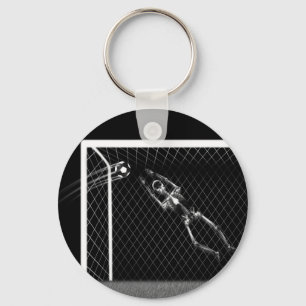 X-RAY SKELETON SOCCER GOALIE B&W KEY RING