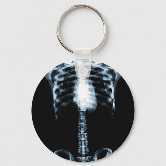 X-RAY SKELETON TORSO RIBS BLUE KEY RING (Front)
