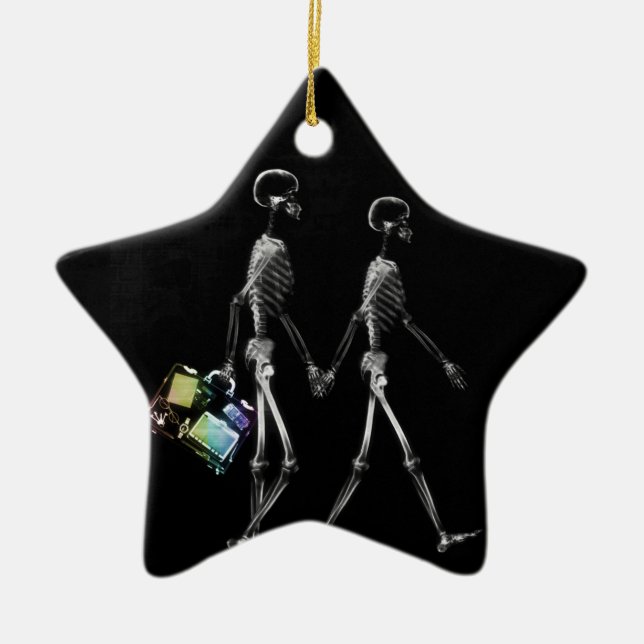 X-Ray Skeleton Tourist Couple Ceramic Tree Decoration (Front)