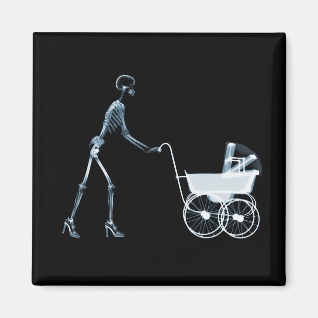 X-RAY SKELETON WOMAN & BABY CARRIAGE - BLUE MAGNET (Front)