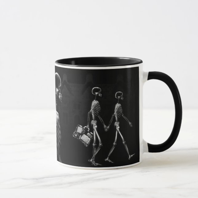 X-Ray Skeletons Midnight Stroll Black White Mug (Right)