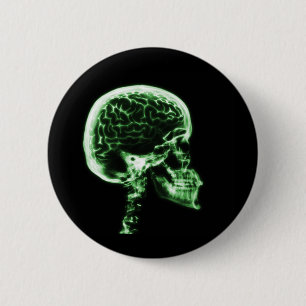 X-RAY SKULL BRAIN - GREEN 6 CM ROUND BADGE